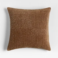 Sashiko Organic Cotton Velvet 20"x20" Chocolate Brown Throw Pillow with Feather Insert