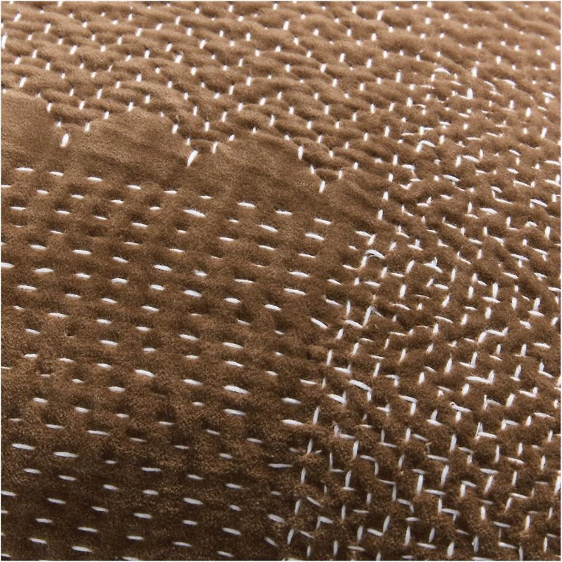 Sashiko Organic Cotton Velvet 22"x15" Chocolate Brown Throw Pillow with Feather Insert