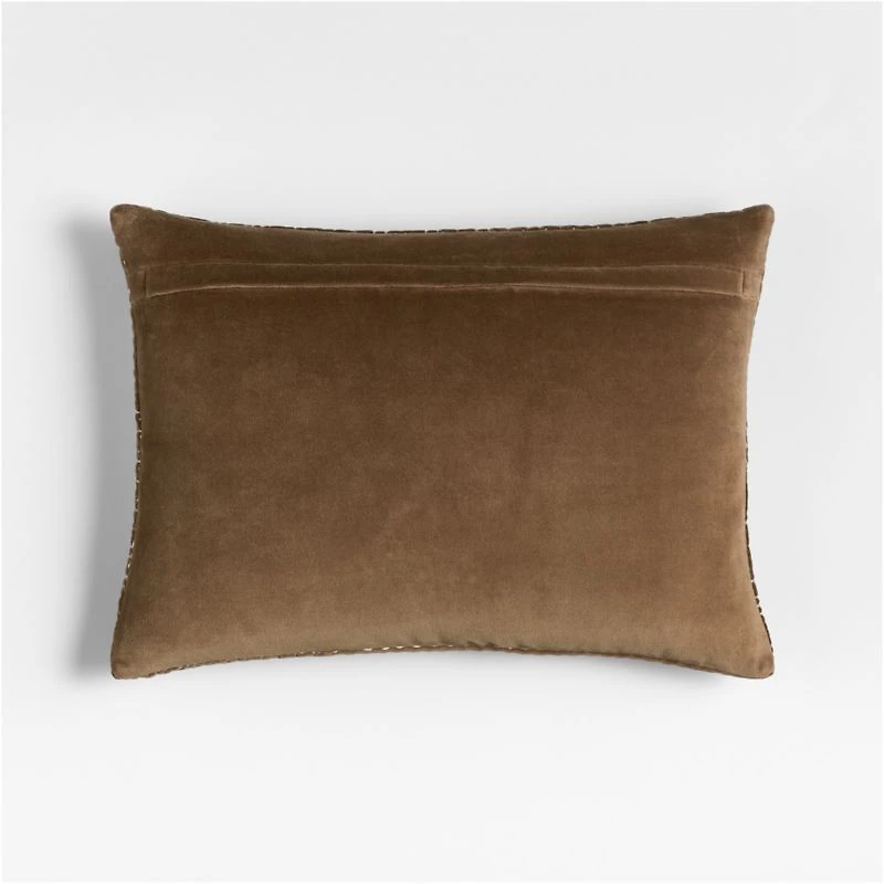 Sashiko Organic Cotton Velvet 22"x15" Chocolate Brown Throw Pillow with Feather Insert