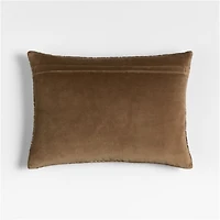 Sashiko Organic Cotton Velvet 22"x15" Chocolate Brown Throw Pillow with Feather Insert