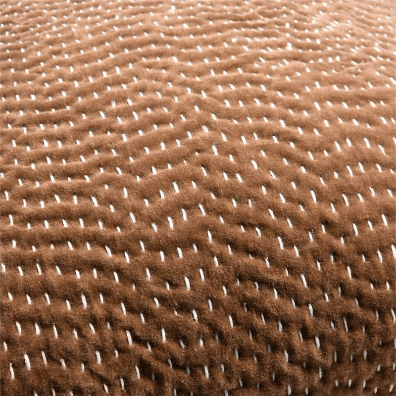 Sashiko Organic Cotton Velvet 20"x20" Camel Tan Throw Pillow with Down-Alternative Insert