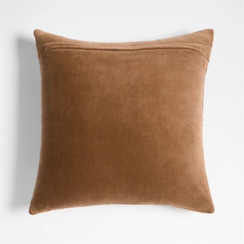 Sashiko Organic Cotton Velvet 20"x20" Camel Tan Throw Pillow with Down-Alternative Insert