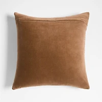 Sashiko Organic Cotton Velvet 20"x20" Camel Tan Throw Pillow with Down-Alternative Insert