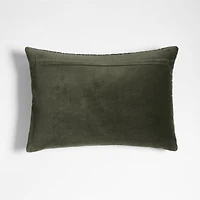 Sashiko Organic Cotton Velvet 22"x15" Burnt Green Throw Pillow with Feather Insert