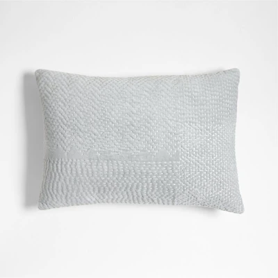 Sashiko Organic Cotton Velvet 22"x15" Mist Blue Throw Pillow with Feather Insert