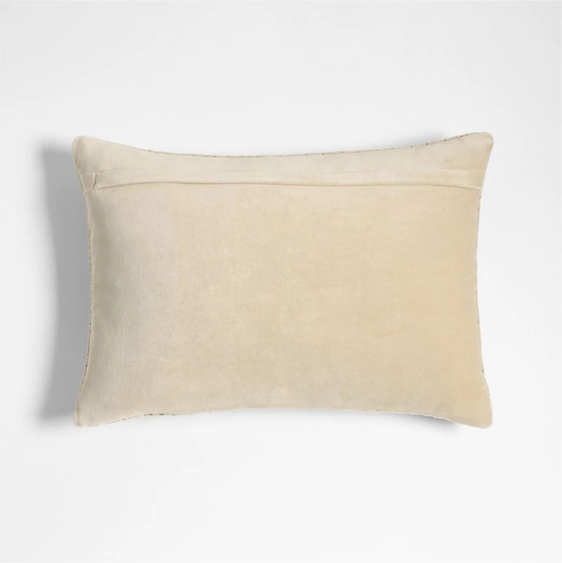 Sashiko Organic Cotton Velvet 22"x15" Travertine Beige Throw Pillow with Feather Insert
