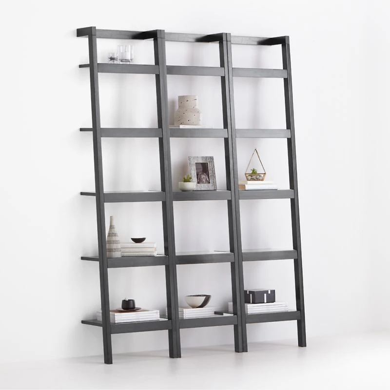 Sawyer Black Leaning 18'' Bookcases, Set of 3