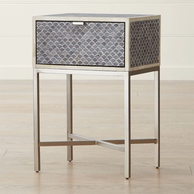 Scallop Grey Bone Inlay Nightstand