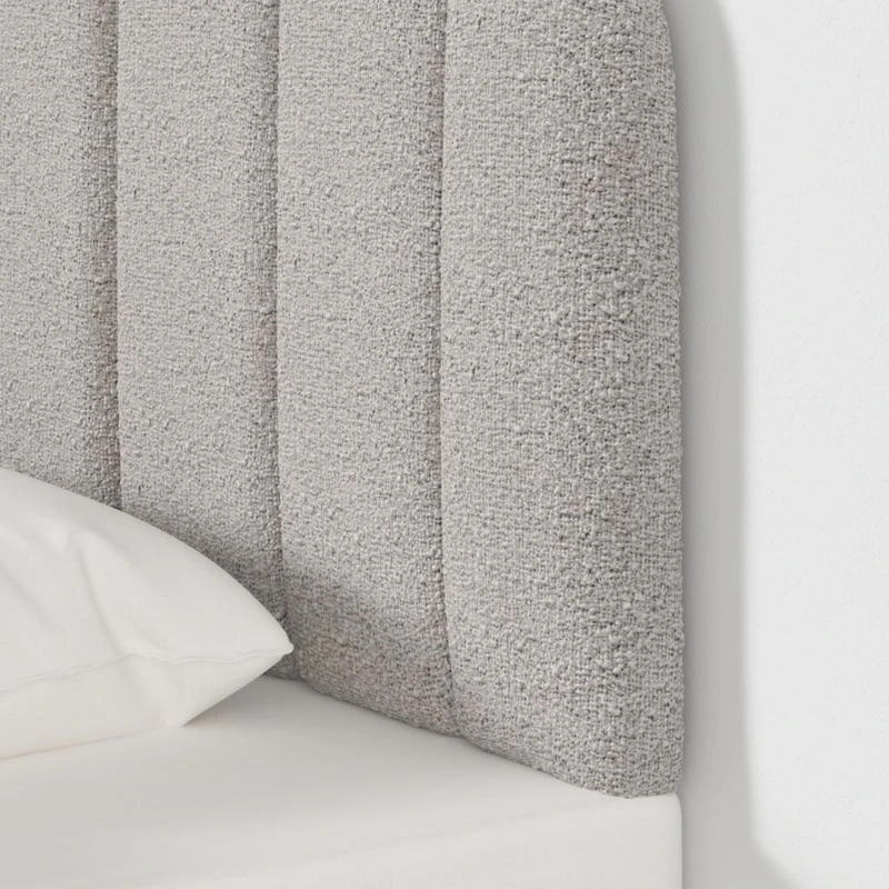 Scallop Channel Grey Boucle Twin Wall-Mounted Headboard