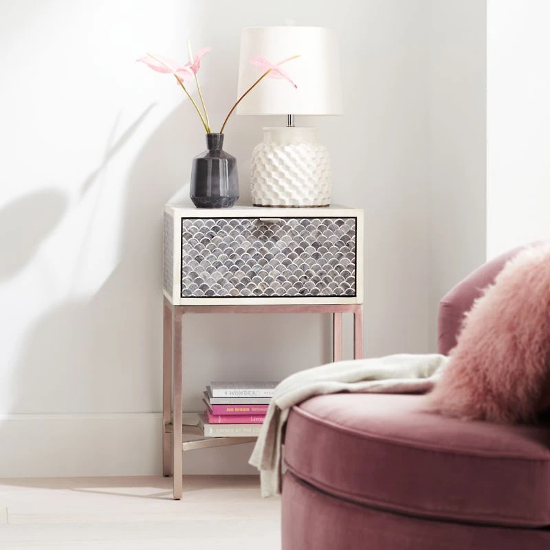 Scallop Grey Bone Inlay Nightstand