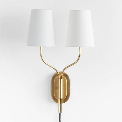 Seguin Burnished Brass 2-Light Plug In Wall Sconce