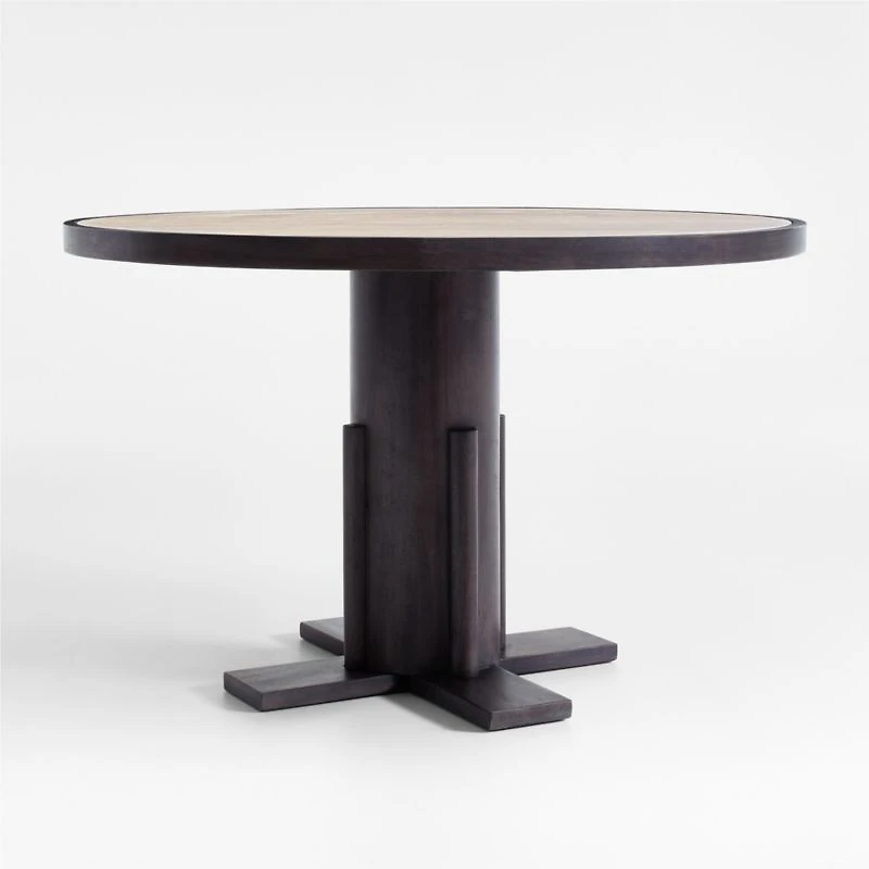 Unica 48" Round Mango Wood and Travertine Dining Table by Athena Calderone