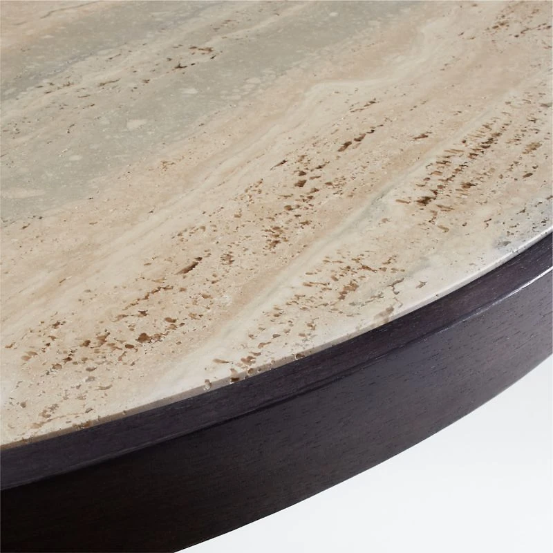 Unica 48" Round Mango Wood and Travertine Dining Table by Athena Calderone