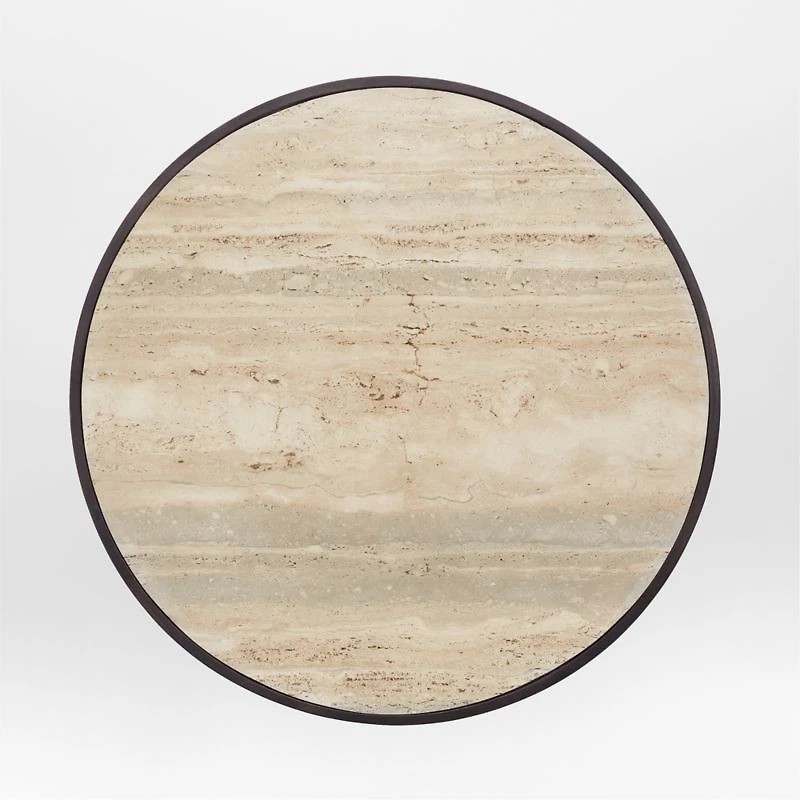 Unica 48" Round Mango Wood and Travertine Dining Table by Athena Calderone