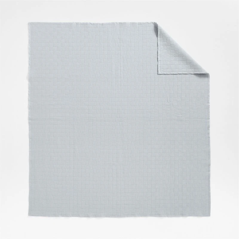 Serene Washed Organic Cotton Sateen Classic Stitch Light Mist Blue Full /Queen Quilt