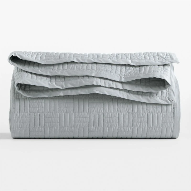 Serene Washed Organic Cotton Sateen Classic Stitch Light Mist Blue Full /Queen Quilt