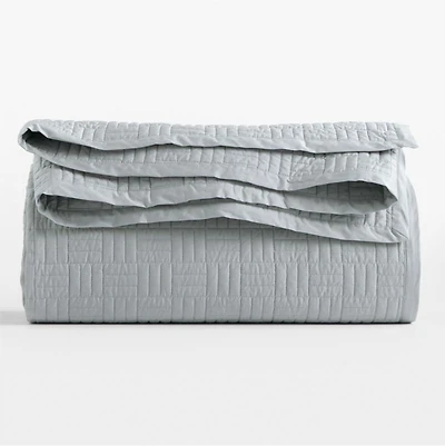 Serene Washed Organic Cotton Sateen Classic Stitch Light Mist Blue Full /Queen Quilt