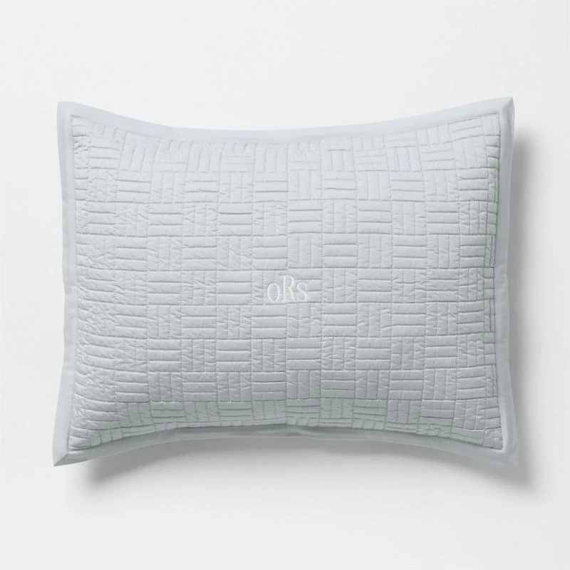 Serene Washed Organic Cotton Sateen Classic Stitch Light Mist Blue Standard Bed Pillow Sham