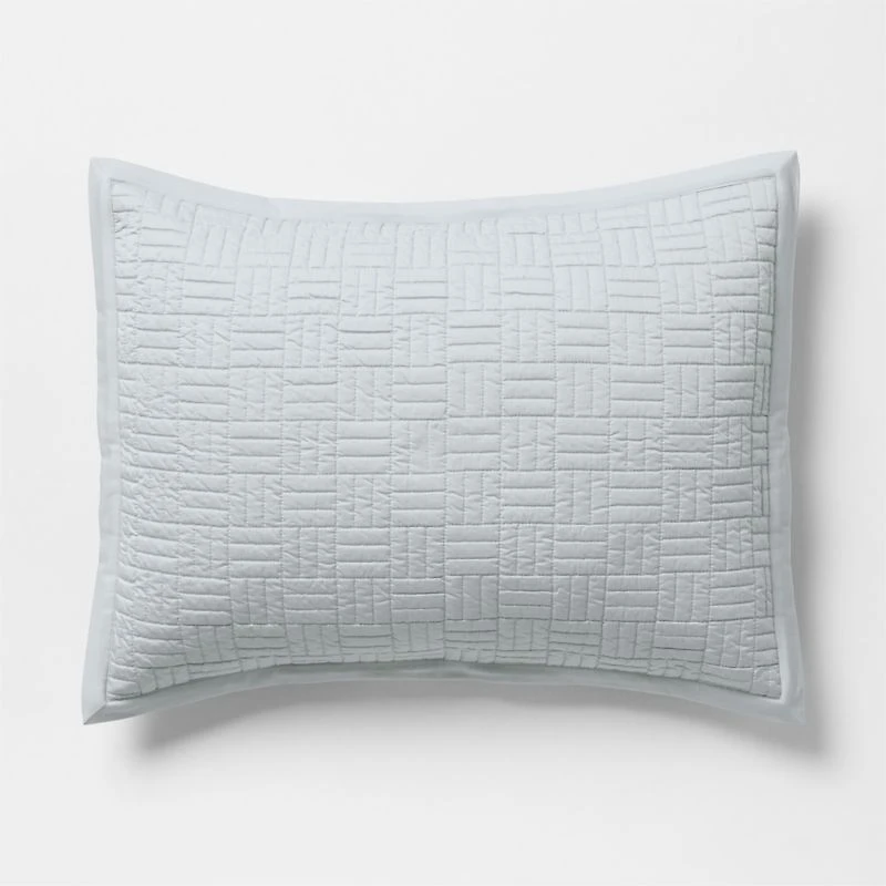 Serene Washed Organic Cotton Sateen Classic Stitch Light Mist Blue Standard Bed Pillow Sham
