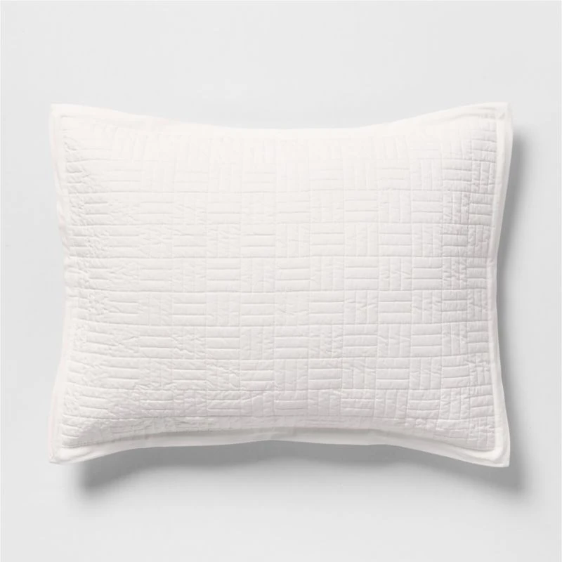 Serene Washed Organic Cotton Sateen Classic Stitch White Standard Bed Pillow Sham