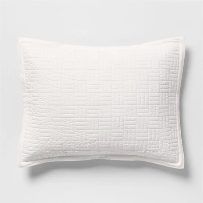 Serene Washed Organic Cotton Sateen Classic Stitch White Standard Bed Pillow Sham