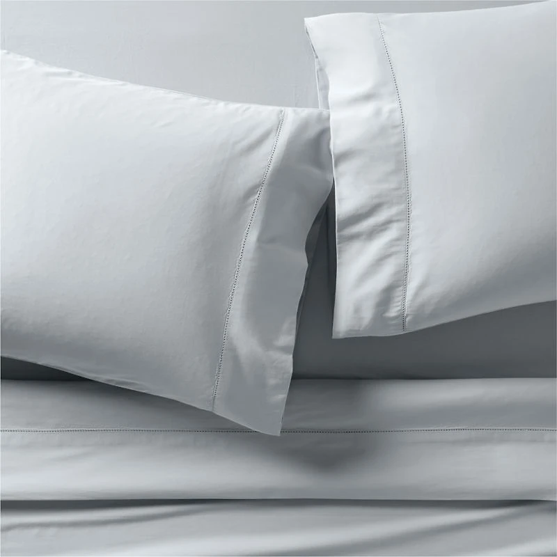 Serene Washed Organic Cotton Sateen Light Mist Blue King Sheet Set