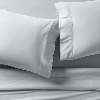 Serene Washed Organic Cotton Sateen Light Mist Blue King Sheet Set