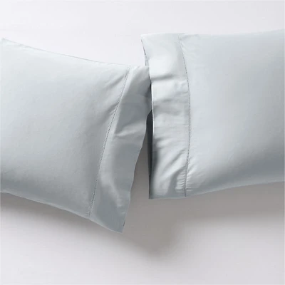 Serene Washed Organic Cotton Sateen Light Mist Blue King Pillowcases, Set of 2