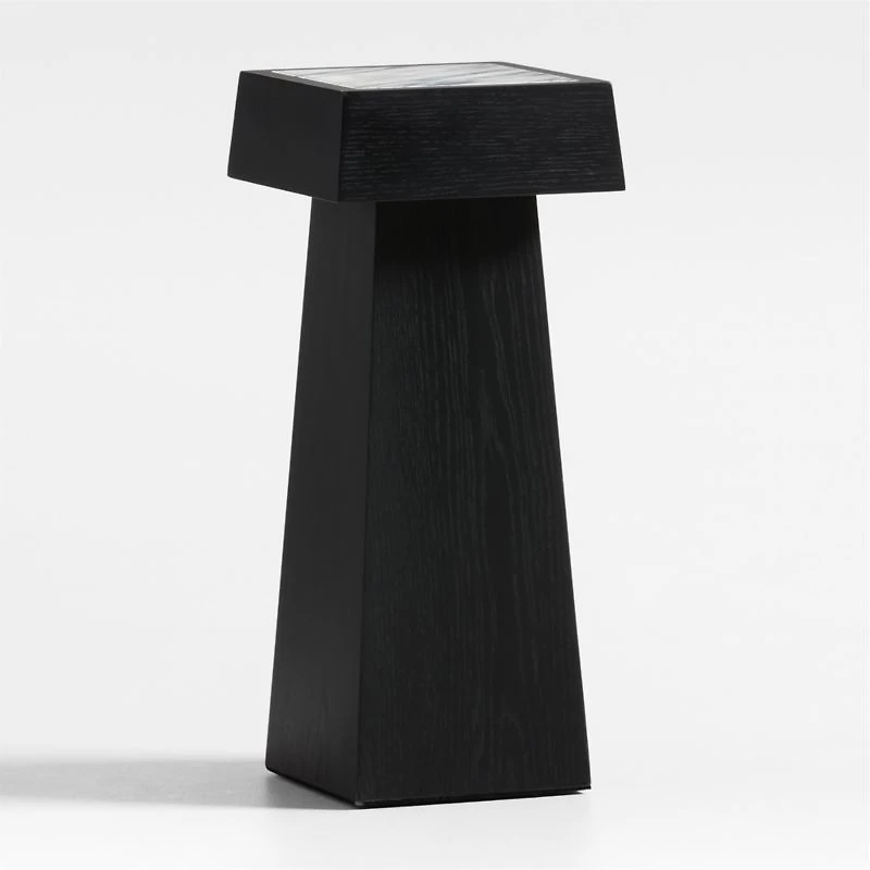 Seriana Charcoal Oak Wood and Marble Square Pedestal End Table