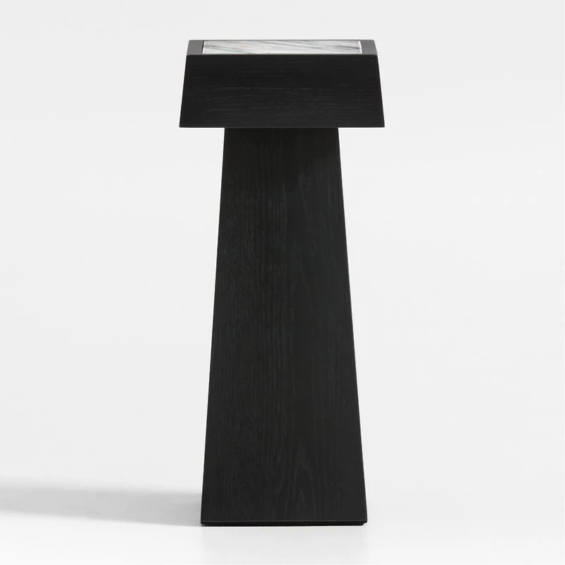 Seriana Charcoal Oak Wood and Marble Square Pedestal End Table