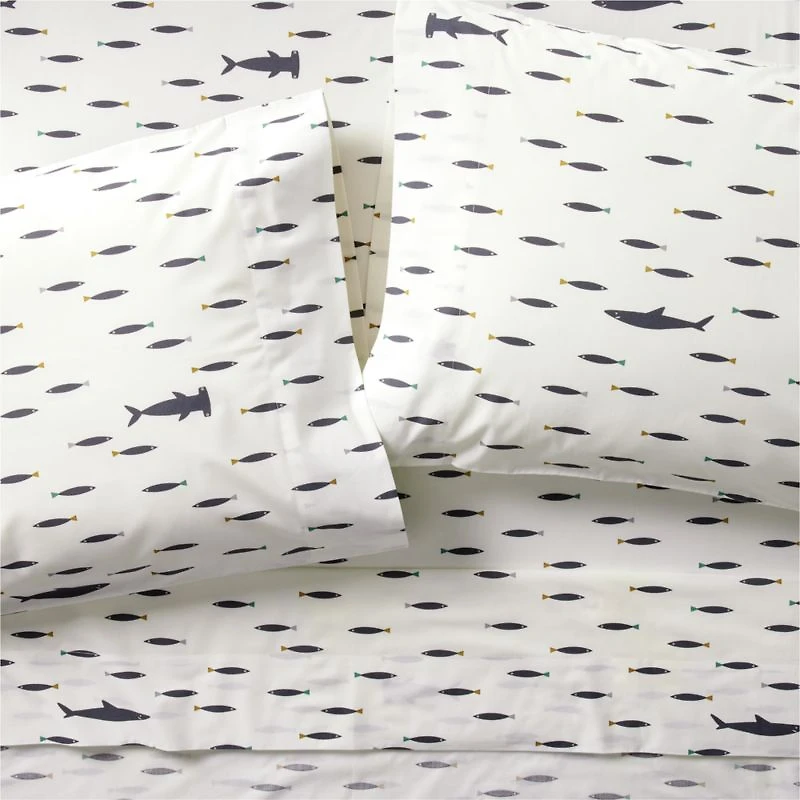 Stay Cool Shark School Organic Cotton Percale Kids Twin Sheet Set