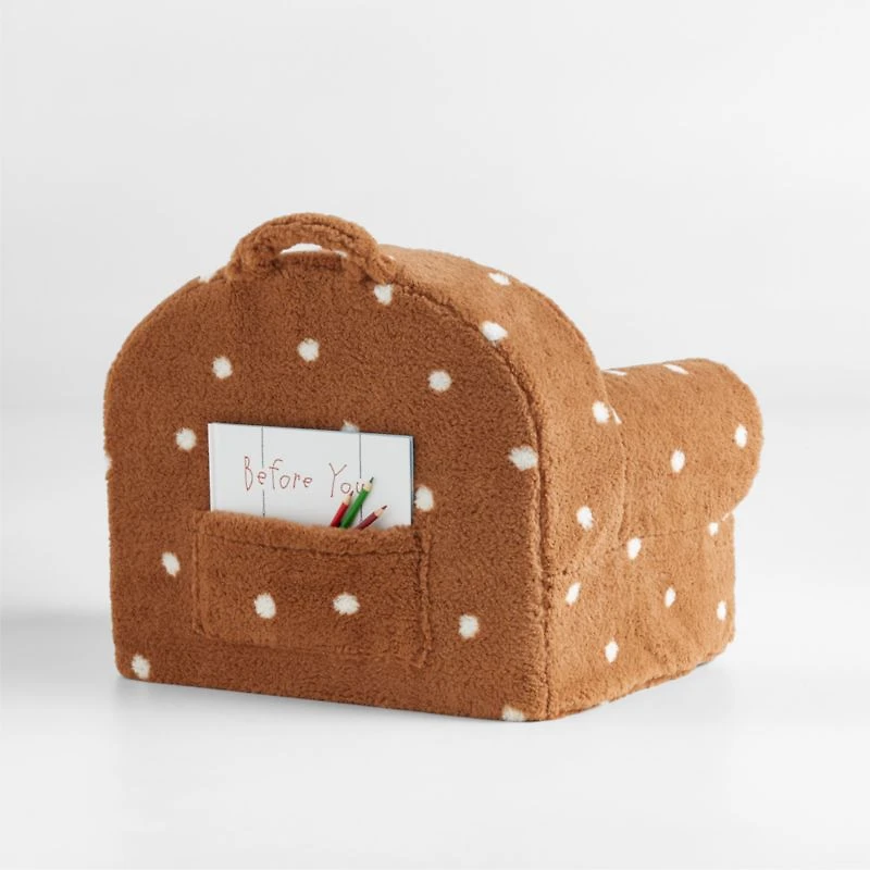 Small Caramel Sherpa Polka Dot Kids Lounge Nod Chair Cover