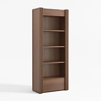 Siena 34" Walnut Wood 4-Shelf Storage Bookcase with Drawer