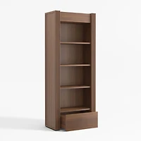 Siena 34" Walnut Wood 4-Shelf Storage Bookcase with Drawer
