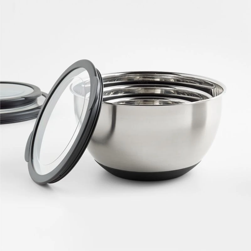 Silicone Grip Stainless Steel Mixing Bowls with Lids, Set of 3