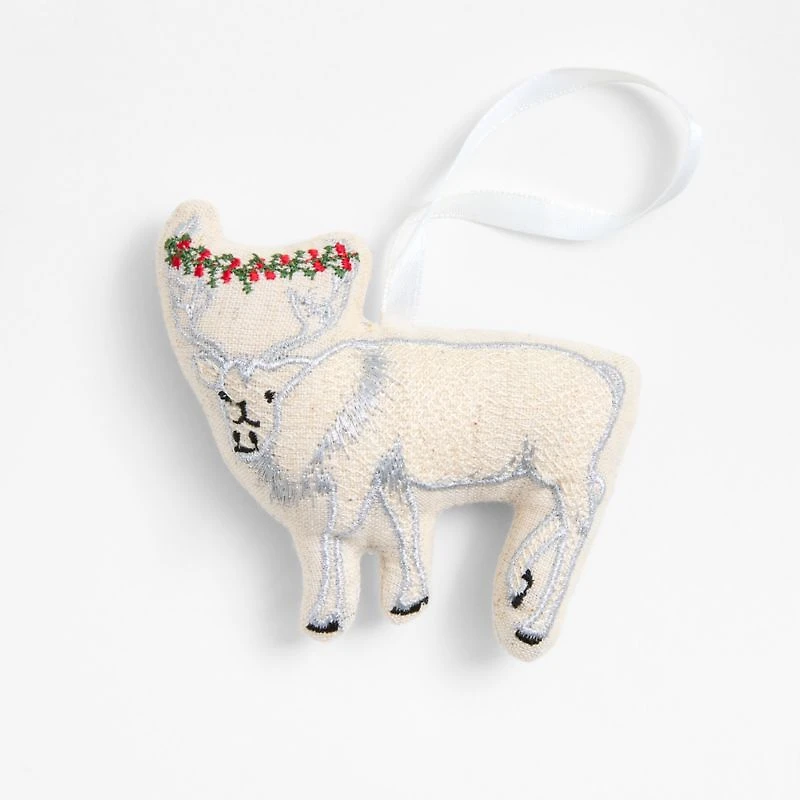 Silver Embroidered Caribou Christmas Ornament