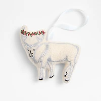 Silver Embroidered Caribou Christmas Ornament