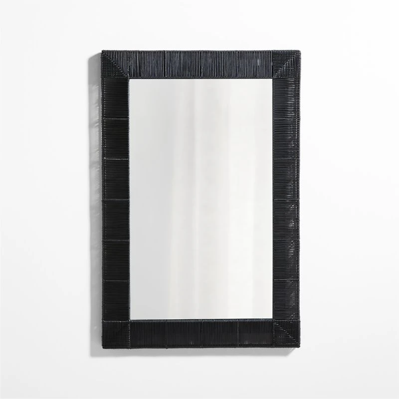 Simi Black Rattan Wall Mirror 30"x46"