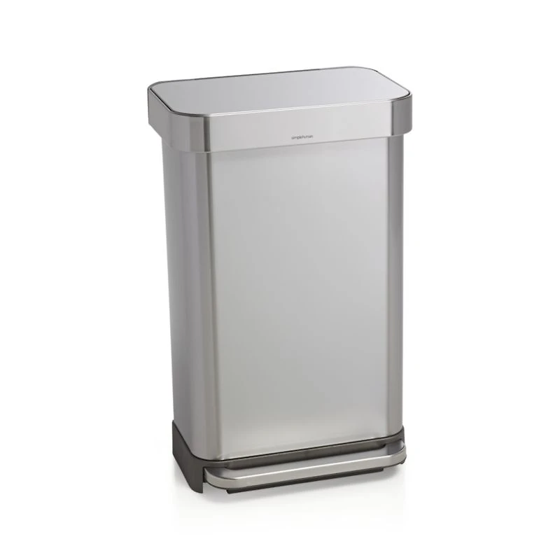 Simplehuman 45 Liter Rectangular Kitchen Trash Can with Liner Pocket, Stainless Steel