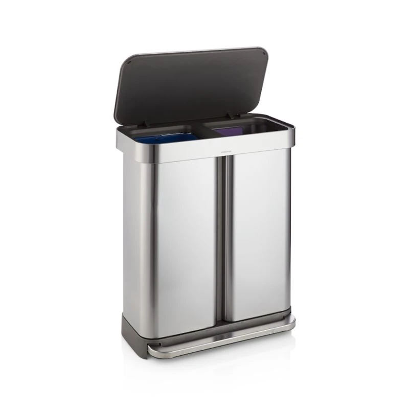 Simplehuman 58 Liter Recycling Kitchen Trash Can with Liner Pocket, Brushed Stainless Steel