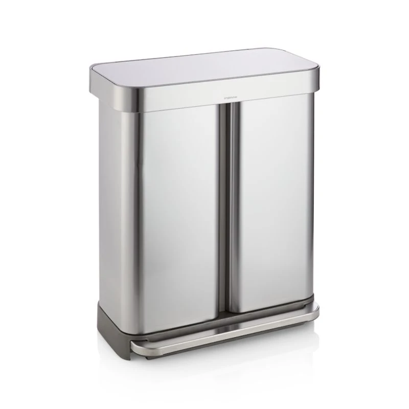 Simplehuman 58 Liter Recycling Kitchen Trash Can with Liner Pocket, Brushed Stainless Steel