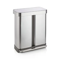 Simplehuman 58 Liter Recycling Kitchen Trash Can with Liner Pocket, Brushed Stainless Steel
