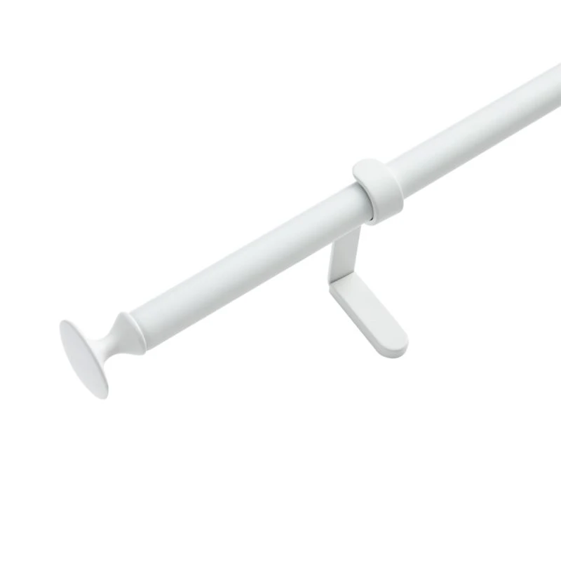 White .75" Curtain Rod and Round End Cap Finials Set 28"-48"