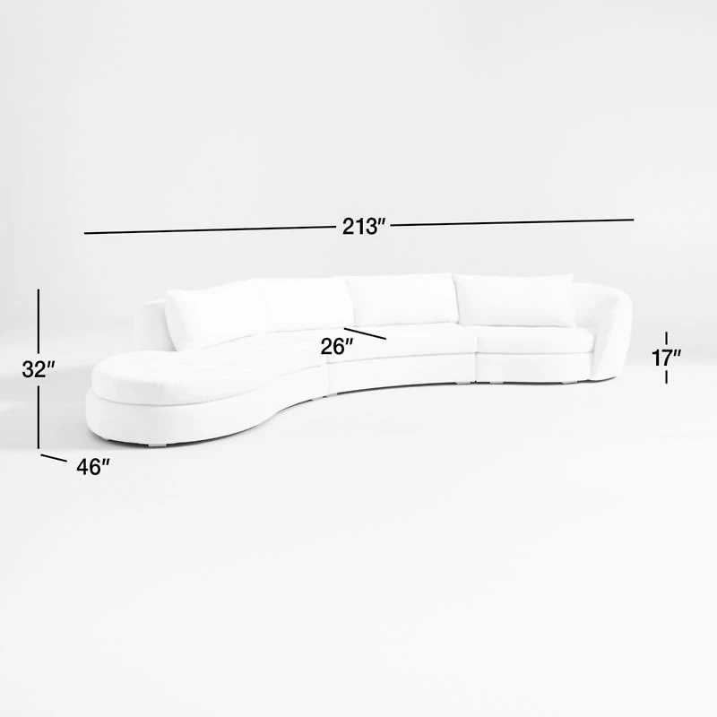 Sinuous 3-Piece Chaise Sectional Sofa by Athena Calderone