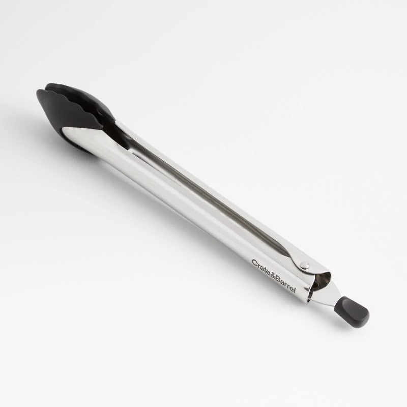 Crate & Barrel Black Soft-Touch Tongs 12"