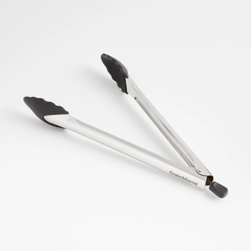 Crate & Barrel Black Soft-Touch Tongs 12"