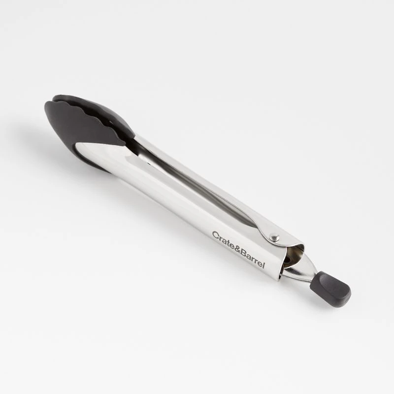 Crate & Barrel Black Soft-Touch Tongs 9"