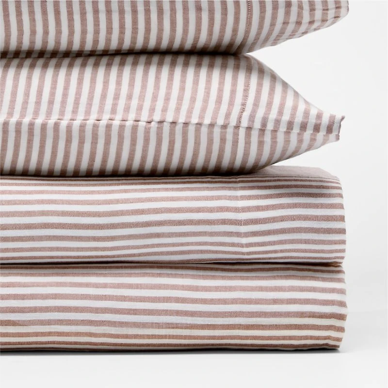 Supersoft Striped Brulee Brown Organic Cotton Gauze Kids Queen Sheet Set