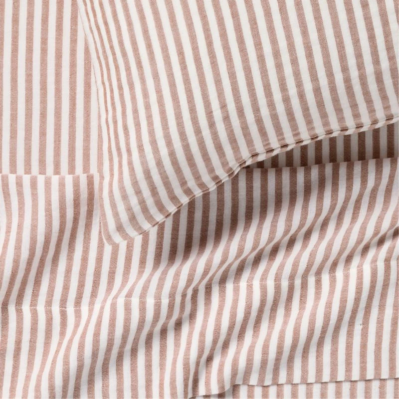 Supersoft Striped Brulee Brown Organic Cotton Gauze Kids Queen Sheet Set