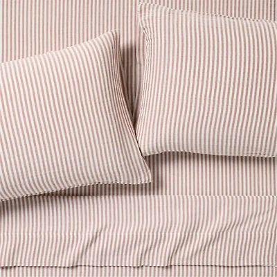Supersoft Striped Brulee Brown Organic Cotton Gauze Kids Queen Sheet Set